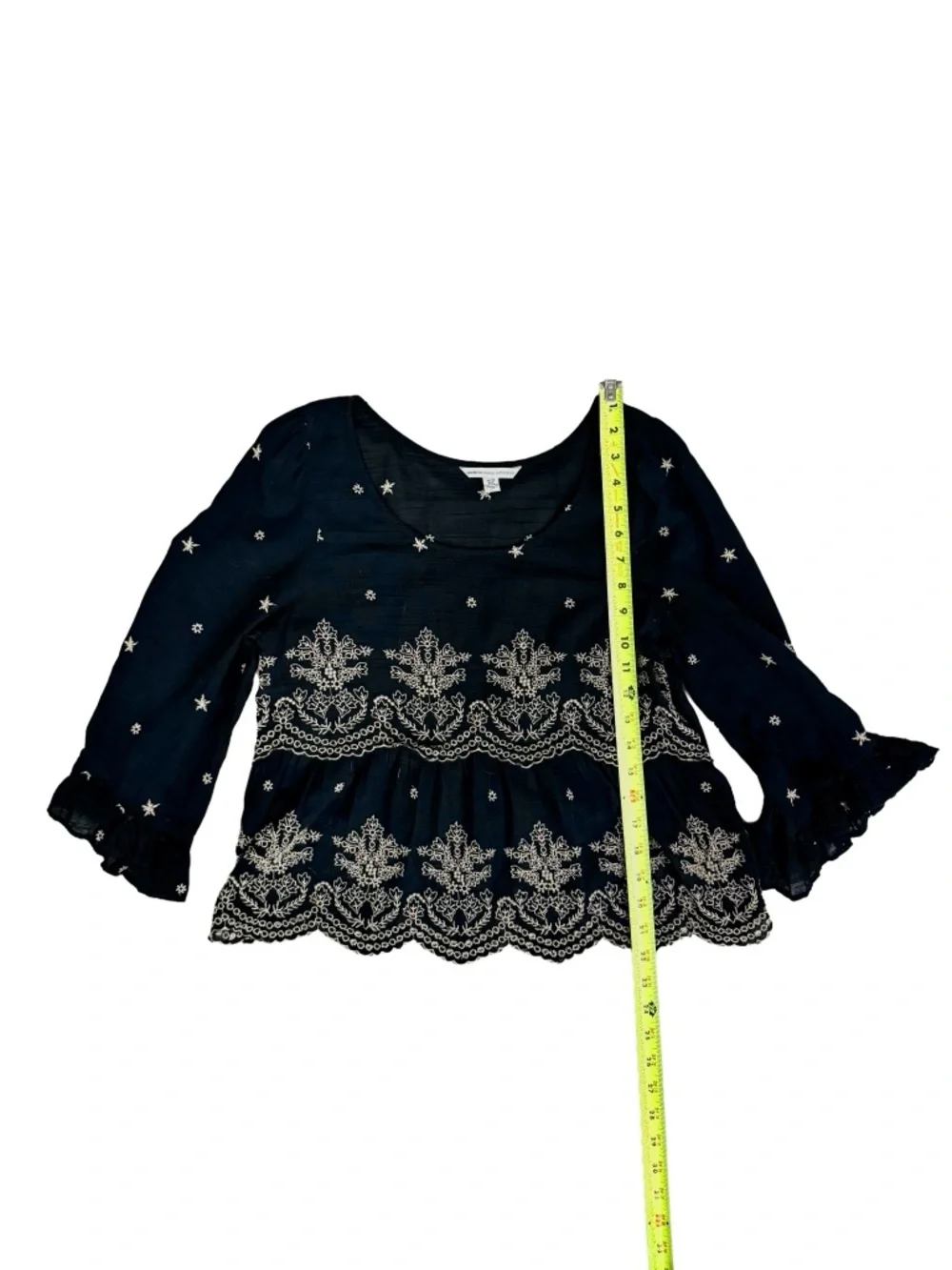 American Eagle Black Embroidered Bell Sleeve Cropped Blouse With Tassels | XL - Picture 7 of 7